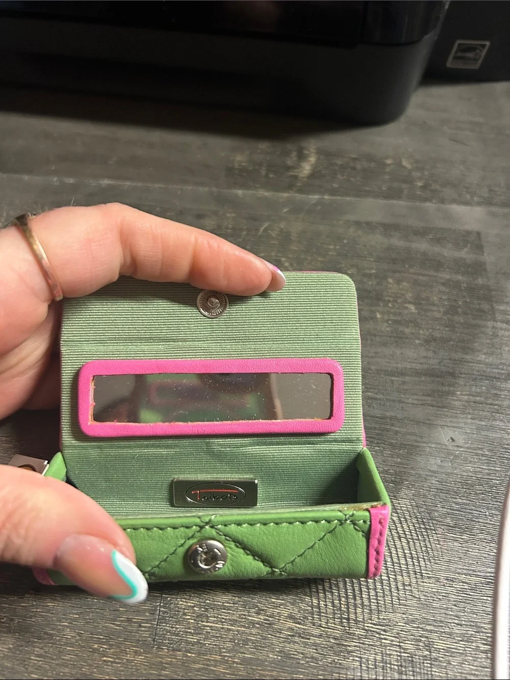 Talbots Green Quilted Makeup Case with‎ Pink Trim